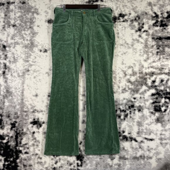 Pilco Letterpress Corduroy Jeans Womens‎ Size 30 Flare Green Hippie Gypsy - Picture 1 of 16